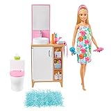 Barbie GRG87 - Barbie-Puppe und Badezimmer-Spielset mit Möbel und Zubehör, für Kinder von 3 bis 7 J