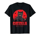 Catzilla Katze Japanische Vintage Retro Stadt T-S