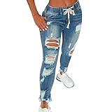 LSFYSZD Jeans für Frauen High Waist Skinny Stretch Ripped Jeans Destroyed Denim Pants Übergröße, hellblau, M