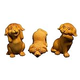 WANZPITS Hundestatue 3er Set See No Evil Hear No Evil Speak No Evil Sammlerfiguren Buchsbaum Handschnitzerei Tierfigur Dekorative Ornamente Winzige Wohnaccessoires,Boxw