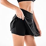 YOUQQI Damen Sport Hosen Rock 2 in1 Sport Leggings mit Rock Dehnbar Athletic Hosenrock Laufenrock Stretch-Leggings Tennis Golf Röckenshorts Fitness Yoga Plissee Sp