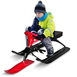 Qdreclod Schlitten Snowracer mit 2 Fußbremse und Lenkrad Schlitten Kinder Lenkschlitten für Kinder Erwachsene Ski Schlitten Tragbar Rodel S