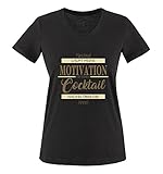 Comedy Shirts - Manchmal läuft Meine Motivation mit einem Cocktail nackig über die Wiese - Damen V-Neck T-Shirt - Schwarz/Hellbraun-Beige Gr. L