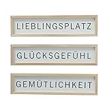 3 x Schild Glücksgefühl Holz farbmix Breite 45 cm, LIEBLINGSPLATZ GLÜCKSGEFÜHL GEMÜTLICHKEIT Wandobjekt, Geschenk