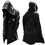 XWLY Mantel Herren Modern Urban Halloween Cosplay Mit Kapuze Herren Jacke Herbst Winter Lose Strickjacke Drawstring Kreuz Druck Jugend Diablo Männer Lang