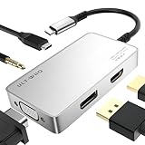 Dockingstation, 5-in-1 USB-C-Video-Hub, Dreifach-Display, USB-C-Adapter mit HDMI, VGA, DisplayPort, Typ C PD Aufladung und 3.5 mm HiFi-Audioanschluss, kompatibel für MacBook, X1, HP etc. (Silber)