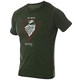 BRUBECK T-Shirt 27% Merino Wolle Herren | Freizeit und Funktions Shirt für Jungs Männer | Fitness | Sportshirt Kurzarm atmungsaktiv | Volleyball | Aufdruck | Gr. XL | Gr. D. Grün | SS12650