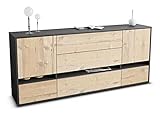Stil.Zeit Kommode Sideboard - Anakin - Korpus anthrazit matt - Front Holz-Design Pinie - (180x79x35cm) - Push to Open Technik & hochwertigen Leichtlaufschienen - Made in Germany