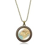 YOUHU Halsketten Für Frauen,Vintage Weltkarte Afrika Anhänger Land Grenze Karte Umriss Bronze Symbol Rand Glaskuppel Cabochon Retro Schmuck Weihnachten Unisex Geschenk