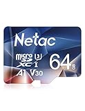 Netac Micro SD Karte 64 GB SDXC 100 MB/S EXFAT UHS-1 4K UHD FHD Klasse 10 V30 A1 (Pack von 1)