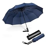 Regenschirm Taschenschirm Sturmfest Bis 140 km/h, JIGUOOR 12 Rippen Windsicherer Sturm Taschenschirm Schirm, Auf-Zu-Taschenschirm Automatik, Kompakter Falt Reise Golf Regenschirm Umbrella Windp