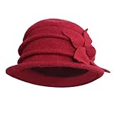 CHIC-CHIC Damen Wannen Hut Elegant Vintage Wintermütze Blumen Trilby Hut Billycock Derby (Rot)
