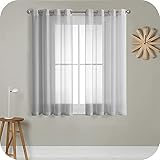 MRTREES Stores Gardine Grau Wohnzimmer Gardinen modern Schlaufenschal 2er Set 122×140cm (H×B) Vorhänge mit Ösen in Leinenoptik halbtransparent Schals Vorhang k
