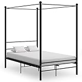 vidaXL Himmelbett Metallbett Bett Doppelbett Bettrahmen Bettgestell Lattenrost Schlafzimmermöbel Schlafzimmerbett Schwarz Metall 140x200