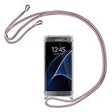 AROYI Handykette Handyhülle kompatibel mit Samsung Galaxy S7 Hülle mit Kordel zum Umhängen Necklace Hülle mit Band Schutzhülle Transparent Silikon Acryl Case Roseg