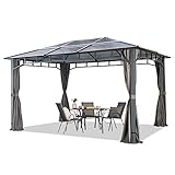 TOOLPORT Gartenpavillon 3x4 m wasserdicht ALU Deluxe Polycarbonat Dach ca. 8mm Pavillon 4 Seitenteile Partyzelt grau 9x9