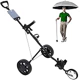 HYLK Faltbarer 3-Rad-Golfpushpull-Wagen Leichter zusammenklappbarer Golftrolley mit Becherhalter, Fußbremse - einfach zu öffnen/schließ