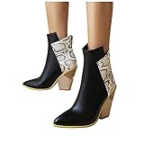 Hotberry Damen Stiefeletten Modische Boots Schlangenmuster Kurze Stiefel Retro Dicker Absatz High Heel Knöchel Stiefel Halbhohe Stiefel mit Schnalle Reißverschluss rutschfest Winterstiefel für F