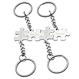 Zysta Personalized Gravur- 4 Stück Edelstahl Paar BFF Schmuck Set Partner Schlüsselanhänger mit Puzzle Anhänger Silb