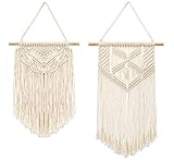 Mkouo 2 Pcs Makramee Wandbehang Kleine Kunst gewebte Tapisserie Boho Chic Home Decor Apartment Schlafsaal Raumdekoration, 30cm (L) x 25cm (W) and 40cm (L) x 25cm (W)