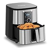 Heißluftfritteuse,Bagotte 5,5L XXL Heissluft Fritteusen,Edelstahl Elektrische Airfryer Friteuse mit digitalen LED-Display und Touchscreen,8 Programme Ohne ÖL,100 Rezepte,1700W