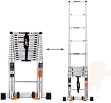 YZPLDD Trittleiter 2m-4m Erweiterung Hohe Leiterschienen Aluminium mit Rädern Heavy Duty Tragbare Teleskopleiter for industrielle Loft Last 150kg (Größe : 3.2m/10.5ft)