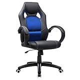 SONGMICS Racing Stuhl Bürostuhl Gaming Stuhl Chefsessel Drehstuhl PU, schwarz-blau, OBG56L