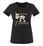 Comedy Shirts - Das letzte Einhorn - Skelette - Damen T-Shirt - Schwarz/Hellbraun-Beige Gr. XL