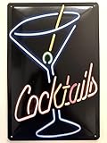 Metall Schild 20x30cm Cocktails Neon Bar Tin Sign Kneipe Bar Party Tin Sig
