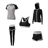 Damen Yoga Kleidung Anzug 5er-Set Sportanzüge Jogginganzug Gym Fitness Kleidung Laufbekleidung Sportswear Sport Yoga Outfit Damen BH Leggings Set, Trainingsanzug Laufbekleidung Gym Fitness Kleidung