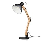 Tomons Leselampe im klassichen Holz-Design, LED Schreibtischlampe Schwarz, Tischleuchte verstellbare, Verstellbarem Arm, Augenfreundliche Leselampe, Arbeitsleuchte, Nachttischlamp