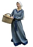 Battle-Merchant Langarm Mittelalter Kleid Jona mit Gürtel für Damen aus Baumwolle | LARP Wikingerkleid als Verkleidung und Kostüm (Blaugrau/Blau, XL)