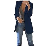 EMATOP Blazer Damen Mantel Lang Revers Wollmantel Winter Trenchcoat Elegant Langarm Geschäft Büro Jacke mit Tasche Einfarbig Cardigan Slim Fit Outwear Übergangsjacke Anzüge Longblazer O
