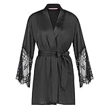 HUNKEMÖLLER Damen Langarm Kimono in Satin und Spitze Schwarz XL/XXL