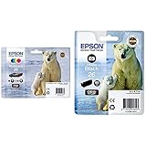 Epson 26 Original Tinte Eisbär (XP-600 XP-700 XP-800 XP-510 XP-710 XP-615 XP-610 XP-810 XP-720 XP-820 XP-520 XP-620) Multipack 4-farbig & C13T26114022 Foto Black Original Tintenpatronen Pack of 1