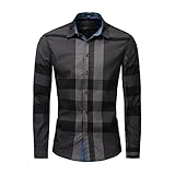 Hemd Herren Slim Fit Spleißen Farbabstimmung Kariert Hemd Herren Vintage Mode Lassig Hemd Herren Frühling Herbst Work Täglich Langarm Shirt Herren B-Black XL