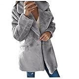 Damen Casual Mantel Lange Ärmel Outwear Coat Fleecejacke Kunstfell Winterjacket mit Kapuze Plüschjacke Teddy-Fleece Casual Wintermantel mit ​Taschen Sweatshirt Hoodie Oversized Weich Pullover Sw