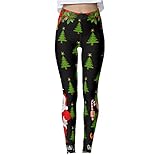 Komiseup Weihnachten Leggings Damen Hohe Taille Yogahosen Jogginghose Weihnachtsdruck Trainingshosen Frauen Christmas Muster High Waist Sporthose Weihnachtshose Sportbekleidung