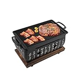 Japanischer BBQ Grill Tischgrill Mini Haushalts Grill Holzkohleofen Mit Drahtgitter Holzbasis Tragbarer Kocher Herd für Yakiniku Takoyaki Camping (Mit Backblech)