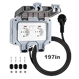 Vtuik Außensteckdose Steckdose mit 5M Kabel, IP66 wasserdichte Steckdose mit Schalter und Kontrollleuchte, 2 fach steckdose aufputz, für Drinnen & Draußen,Garage,Schwimmbad,G
