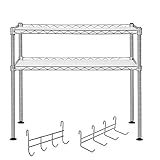 SONGMICS Küchenregal Mikrowellenhalter Super Stahlqualität, Breite 60 cm, belastbar mit max. 80 kg, Gewürzregal Verchromt, mit 8 Haken 2 Ablagen für kleine Küchen LGR20C