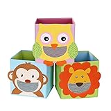 SONGMICS Aufbewahrungsbox 3er Set, Spielzeugkisten, Spielzeug-Organizer, faltbare Würfel, fürs Kinderzimmer, Babyzimmer, 27 x 27 x 27 cm, Tiermotive, bunt RFB01KU