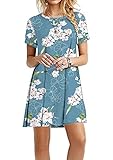 Yming Damen Sommerkleid Casual Shirt Kleid Kurzarm Kleid Große Größe Blau Lilie XXXXXL/DE 50