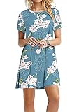 Yming Damen Sommerkleid Casual Shirt Kleid Kurzarm Kleid Große Größe Blau Lilie XXXXXL/DE 50