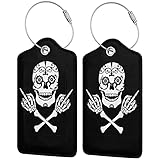 LINGF Mittelfinger Sugar Skull Leder Gepäckanhänger,Gepäckanhänger,PU-Leder Privacy Cover ID-Etikett mit Edelstahlschlaufe 2-teiliges S
