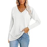 XUNN Damen Tops Tunika V-Ausschnitt Einfarbig Tshirt Langarm Longshirt Shirt Lockere Blusen Ob