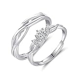 Zolkamery Paar Ringe für Damen & Herren 925 Sterling Silber Offen Einstellbar Partnerringe Verlobungsringe Hochzeitsringe mit Weiß Zirkonia Verstellbar Unisex Bandringe Liebe Geschenk