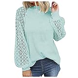 Damen Schulterfreie Blusen Oberteile Mode Casual Bluse O-Neck Soild Langarm Spitze Spleißen Loses Top