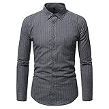 KBUY Herren Hemden Slim-Fit Herrenhemden Langarm-Hemden Männer Freizeit-Hemd Business Herren Klassisch Casual Vertikal Streifen Slim Fit Knopfleiste Langarm Kleid Hemden Große Größe M-5XL