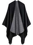 FEOYA Damen Cardigan Poncho Umhang Elegant Kaschmir Schal Wrap Herbst Winter Warm Große Decke Schal Vorne Offen Sweater, Einfarbig – Schwarz., Einheitsgröß